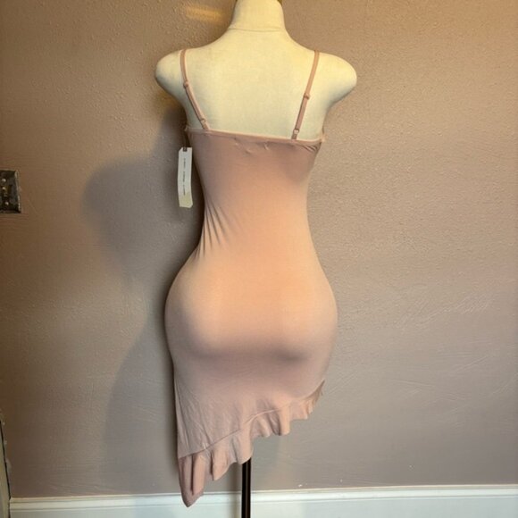 Almost Famous Tan Pink Asymmetrical Bodycon Dress - Picture 2 of 4